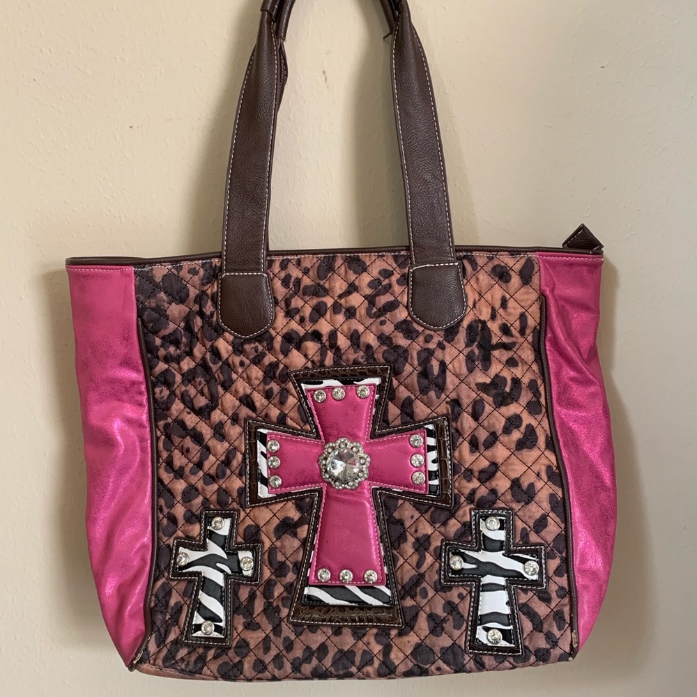 Colorful multi pattern tote bag